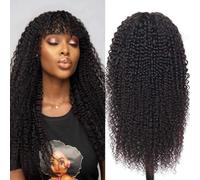 Pelucas De Pelo Humano Con Flequillo Peluca Negro Kinky Curly Human Hair Wig Glueless 180% Density Pelucas Mujer Pelo Natural Humano 24 Inch