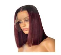 Pelucas de pelo humano liso Bob 1B/99J de color burdeos de 180 densidades, 4 x 4 HD, peluca corta Bob con cuello frontal para mujeres (40,6 cm)