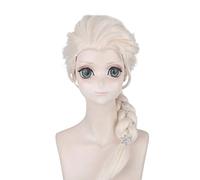 Pelucas de pelo largo y rubio Elsa Cosplay Pelucas de Halloween para mujer Carnaval Purim Masquerade Vestido de fiesta Peluca de pelo sintético