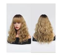 Pelucas de pelo Pelucas de color rojo oscuro for mujer, peluca ondulada burdeos con flequillo, roja Ombre sintética colorida for fiesta diaria(Ombre Blonde)