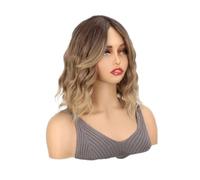 Pelucas de pelo rizadas onduladas de Bob corto de 12 pulgadas for mujer con flequillo for uso diario disfraz de Cosplay Halloween(4T12T24)