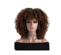 Pelucas De Pelo Rizado Afro De 16 Pulgadas Con Flequillo, Fibra Sintética Suave Y Esponjosa, Sin Encaje, For Fiesta, Cosplay, Uso Diario Suave y Natural(Gradient Brown)