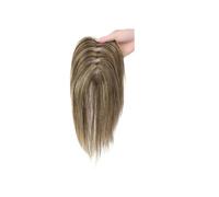 Pelucas de pelo sintético con flequillo, 11 x 8 cm de largo con clip de islas con base de seda y pelo recto con topper agrega volumen al cabello (marrón+rubio)