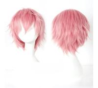 Pelucas de pelo sintético para cosplay, de 30 cm, cortas, esponjosas y de color azul, de fibra resistente al calor, color rosa, 12 PULGADAS