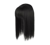 Pelucas de pelo Women Long Straight Wig with Air Bang High Temperature Fiber Natural Look Smooth One-Piece Head Replacement(Negro,18cm)