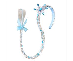 Pelucas de princesa para disfrazarse, peluca larga trenzada de princesa con diademas azules