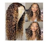 Pelucas Deep Curly T Part Lace Front Pelucas Resalte Ombre Cabello humano brasileño 13x6x1 Lace Front Pelucas for mujeres 8-28 "Pre arrancado con pelucas de onda de cabello de bebé Peluca de mujer(Col