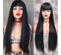 Pelucas Delanteras Cabello Sintético 100% Negro Mujer Peluca De Cabello Real 150% Densidad Peluca Brasileña Cabello Humano Cabello Natural De Bebé, A, 24 Pulgadas (28 Pulgadas | B)