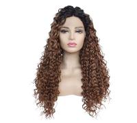 Pelucas delanteras de encaje 13x3 Pelucas sintéticas rizadas rizadas afro marrones negras de Ombre for las mujeres Wiglets(22inch)