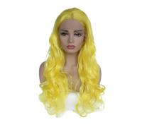 Pelucas delanteras de encaje amarillo 13X3, pelucas sintéticas onduladas largas sin pegamento for mujeres, uso diario Natural(24inch)