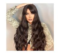 Pelucas delanteras de encaje Cabello humano Peluca ondulada larga marrón oscuro negro sintético con flequillo Onda de agua Cosplay Pelucas de uso diario for mujeres Afro Cabello natural resistente al