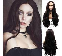 Pelucas delanteras de encaje negro 1B for mujer Peluca sintética de fibra de calor de aspecto realista largo y rizado Peluca de encaje negro puro 150 Densidad Cosplay Amina Uso diario 24 pulgadas