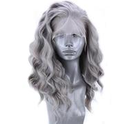 Pelucas delanteras de encaje ondulado, cabello humano rizado gris a la moda para mujer, prearrancado con pelo de bebé, postizos frontales de encaje transparente sin pegamento de 13x4 HD, 14