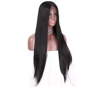 Pelucas Delanteras De Encaje Pelo Sintético Peluca De Encaje Sintético Recto Negro Peluca De Mujer Peluca Media De Aspecto Natural Peluca Larga Y Recta Resistente Al Calor, 22 Pulgadas (26 Pulgadas)