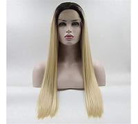 Pelucas Delanteras De Encaje Peluca Delantera De Encaje De Seda Estilo Pelo Largo Y Recto Peluca Sintética De Densidad 150% Peluca Resistente Al Calor Ajustable, 28 Pulgadas (18 Pulgadas)