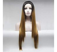 Pelucas Delanteras De Encaje Peluca Negra/Rubia De Pelo Liso Para Mujer Peluca Elástica De Pelo Sintético Resistente Al Calor De 180% De Densidad, 24 Pulgadas (20 Pulgadas)