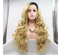 Pelucas Delanteras De Encaje Peluca Sintética Ondulada Larga Peluca Dorada De Dama De Cabello Sintético De Densidad 150% / Frente De Encaje Muy Largo, 24 Pulgadas (20 Pulgadas)