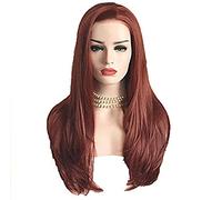 Pelucas Delanteras De Encaje Peluca Sintética Peluca De Cosplay Lady Classic/Pelo Liso Corte De Pelo En Capas Marrón/Peluca Sintética Con 150% De Densidad En La Parte Lateral, 20 Pulgadas (18 Pulgada