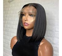 Pelucas Delanteras De Encaje Pelucas Sintéticas Cabello Real Brasileño 100% Cabello Humano Peluca Delantera De Encaje Peluca Recta Bob Con Encaje Frontal Adecuada Para Mujeres Negras, 12 Pulgadas (12