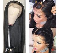 Pelucas Delanteras De Encaje Pelucas Sintéticas Peluca De Encaje Suizo Recta Brasileña Con Pelo De Bebé Peluca Delantera De Encaje Precortada Brasileña Adecuada Para Mujeres Negras, 18 Pulgadas (18 P