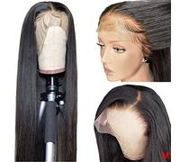 Pelucas Delanteras De Encaje Pelucas Sintéticas Peluca Frontal De Encaje De Pelo Liso 13X4 Peluca Frontal De Encaje Remy Brasileño Con Rayita Preescogida Para Mujer, 18 Pulgadas (16 Pulgadas)