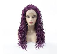 Pelucas delanteras de encaje sintético púrpura, pelucas sin pegamento de pelo de fibra natural resistente al calor de onda suelta for mujeres(16inch)