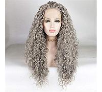 Pelucas Delanteras Pelucas Sintéticas Onda De Agua/Suelta Cabello Sintético De Densidad 180% Diseño De Plástico Peluca Suave Y Ajustable Damas Frente Largo Gris, 24 Pulgadas (16 Pulgadas)