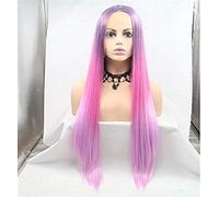 Pelucas Delanteras Pelucas Sintéticas Peinado En Capas Rectas Peculiares Cabello Sintético De Densidad 150% Mujeres Peluca Rosa/Púrpura Mujeres Longitud Media Frente Rosa, 18 Pulgadas (16 Pulgadas)