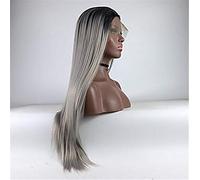 Pelucas Delanteras Pelucas Sintéticas Peluca Gris Larga Y Recta Resistente Al Calor Cabello Natural Femenino Peluca Sintética Ajustable De Densidad 150%, 24 Pulgadas (24 Pulgadas)
