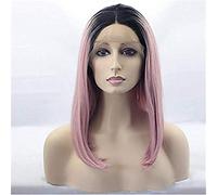 Pelucas Delanteras Sintéticas Cabello Liso Bob Raíces Medias Oscuras Cabello Ombre Peluca Rosa Para Mujer Cabello Sintético Medio, 22 Pulgadas (20 Pulgadas)
