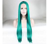 Pelucas Delanteras Sintéticas Parte Media Recta 150% Densidad Cabello Resistente Al Calor Suave Y Sedoso Peluca Femenina Larga Frontal Verde, 16 Pulgadas (22 Pulgadas)