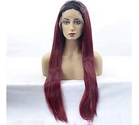 Pelucas Delanteras Sintéticas Pelo Liso Updo Raíz Oscura Pelo Degradado Rojo Mujer Peluca Frontal Para Cosplay Pelo Sintético Largo, 20 Pulgadas (22 Pulgadas)