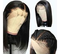 Pelucas Delanteras Sintéticas Peluca Bob De Mujer Negra Peluca Recta Natural De Brasil Peluca De Pelo Frontal Suizo De Estilo Africano, 12 Pulgadas (14 Pulgadas)