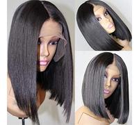 Pelucas Delanteras Sintéticas Peluca De Pelo Liso Negro Corto Cabello Brasileño Peluca Delantera De 13X6 Moda Mujer Bebé Pelo Corto Cabello Delantero, 24 Pulgadas (10 Pulgadas)