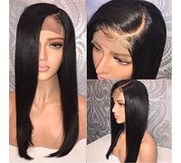 Pelucas Delanteras Sintéticas Peluca De Pelo Liso Peluca Natural Recta De Seda Larga Peluca Negra De Fibra Resistente Al Calor 4X4 150% Cabello Humano Real Remi Peruano, 20 Pulgadas (26 Pulgadas)