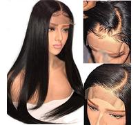 Pelucas Delanteras Sintéticas Peluca Delantera Negra Cabello Indio Peluca Cerrada 13X4 Peluca De Cabello Liso 150% De Densidad Con Cabello De Bebé, 20 Pulgadas (20 Pulgadas)