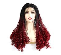 Pelucas Delanteras Sintéticas Peluca Delantera Sintética Micro Trenzada Roja Ombré Para Mujeres Negras Peluca Trenzada Artificial Trenzada Afroamericana, 22 Pulgadas (22 Pulgadas)