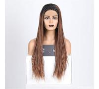 Pelucas Delanteras Sintéticas Peluca En Forma De Caja Tejida Marrón Ombre Cabello Largo Resistente A Altas Temperaturas Para Mujeres Peluca Delantera Sintética Peluca En El Medio, B, 26 Pulgadas (22