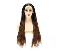 Pelucas Delanteras Sintéticas Peluca Micro Tejida Marrón Ombre, Adecuada Para Mujeres Negras Y Peluca Delantera Sintética De Tejido Medio 13X4 Afroamericana, 22 Pulgadas (26 Pulgadas)