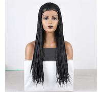 Pelucas Delanteras Sintéticas Peluca Negra 13X6 Peluca Delantera De Pelo De Fibra De Alta Temperatura Peluca Trenzada De Pelo Largo Para Mujer, 20 Pulgadas (24 Pulgadas)