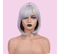 Pelucas Delanteras Sintéticas Peluca Para Mujer Pelo Corto Bobo Cosplay Peluca Pelo Liso Gris Plateado Pelo Sintético Perú Señoras Fibra Resistente Al Calor Pelo Corto Para Mujer, 10 Pulgadas (16 Pul