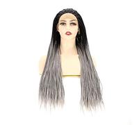 Pelucas Delanteras Sintéticas Peluca Sintética Frontal Tejida Gris Ombre Negra Utilizada Para Peluca Africana Tejida En Caja De Fibra Resistente Al Calor A Largo Plazo Para Mujeres Negras, 18 Pulgada