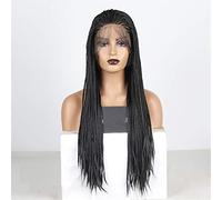 Pelucas Delanteras Sintéticas Peluca Trenzada De Fibra Resistente Al Calor De Densidad Del 150% Peluca De Pelo Largo Para Mujer Negra, 18 Pulgadas (28 Pulgadas)