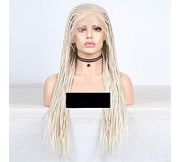 Pelucas Delanteras Sintéticas Peluca Trenzada En Caja Trenzada Rubia Platino Peluca Delantera Sintética Larga 13X6 Para Mujer Peluca De Pelo Rubio Profundo, 28 Pulgadas (18 Pulgadas)