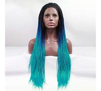 Pelucas Delanteras Trenzadas Peluca Delantera Sintética Peluca Trenzada Larga Para Mujeres Negras Aspecto Natural Peluca Azul Resistente Al Calor Cabello Trenzado, 24 Pulgadas (16 Pulgadas)