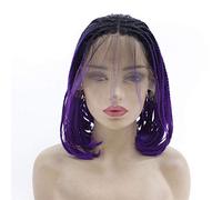 Pelucas Delanteras Trenzadas Peluca Morada Fibra Resistente Al Calor Peluca Trenzada Peluca Delantera Sintética Con Caja De Pelo De Bebé Peluca Trenzada Bob Para Mujeres, 16 Pulgadas (16 Pulgadas)