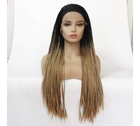 Pelucas Delanteras Trenzadas Peluca Trenzada Frontal Sintética De Dos Tonos Con Peluca Trenzada De Pelo Largo Para Cabello De Fibra De Alta Temperatura Marrón Ombre Femenino, 26 Pulgadas (22 Pulgadas