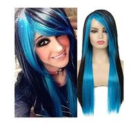 Pelucas Disfraz de Halloween Mujer Peluca Pelo sintético Largo Rojo Negro Recto Resistente al calor Flequillo lateral Peluca de mujer(A1)