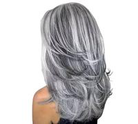 Pelucas en capas con resaltado gris degradado de 22 pulgadas for mujeres negras, peluca Bob rizada ondulada corta sintética for uso diario