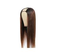 Pelucas en V, cabello humano, peluca lisa para mujeres, 200 densidades, media peluca con clip, sin pegamento, color marrón agrega volumen al cabello (66 cm)